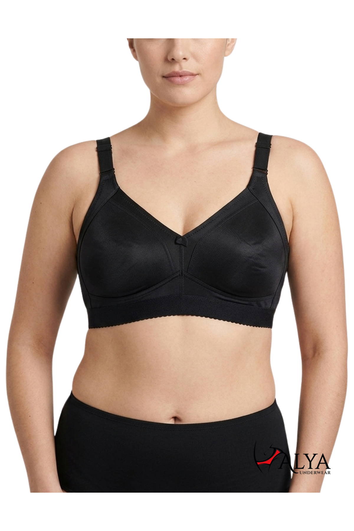 ALYA UNDERWEAR Toparlayıcı C Cup Büyük Beden Sütyen Kabı Dikişsiz Desteksiz ve Balensiz Beli Lastikli Minimizer Sütyenler Siyah My Love 100C