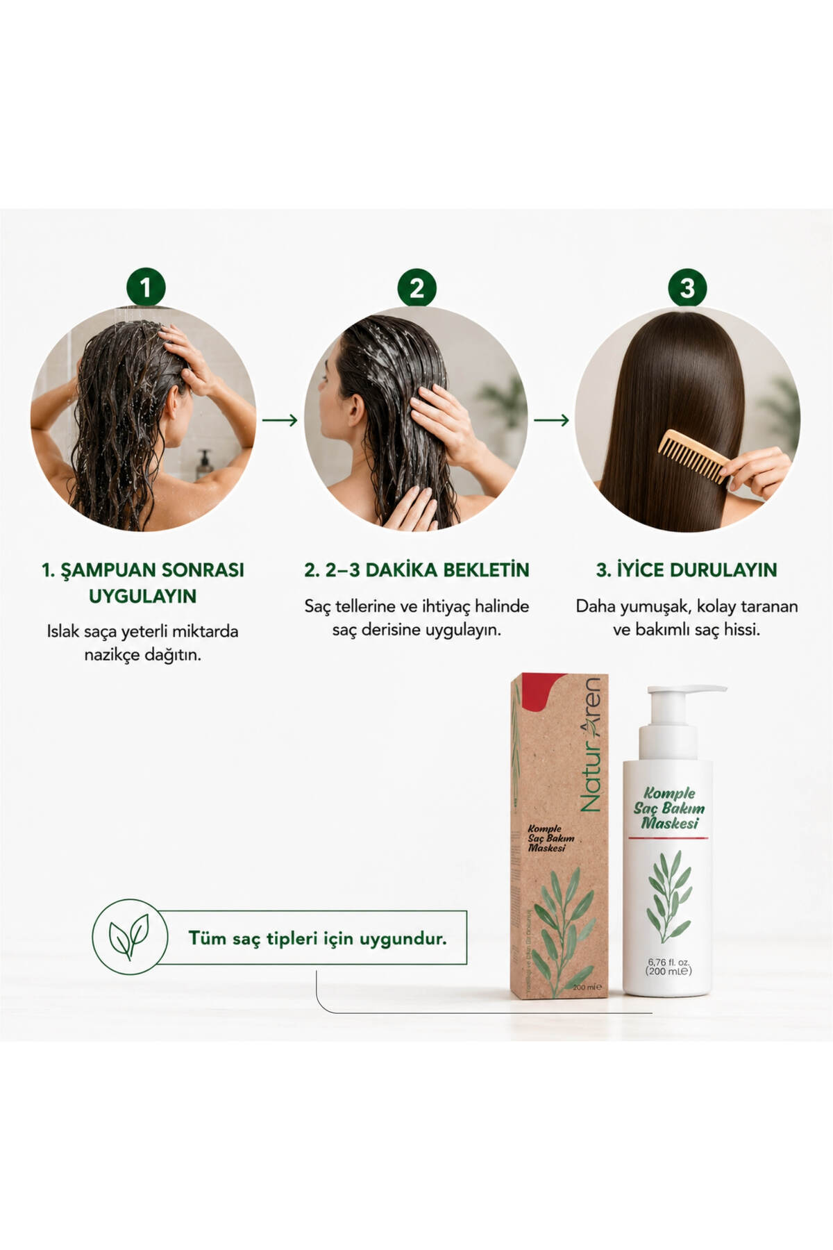 Komple Saç Bakım Maskesi – Biotin, Keratin ve 7 Bitkisel Yağ İçeren Besleyici ve Onarıcı Bakım 200 ml — 8682887518537 — تصویر 7 از 7