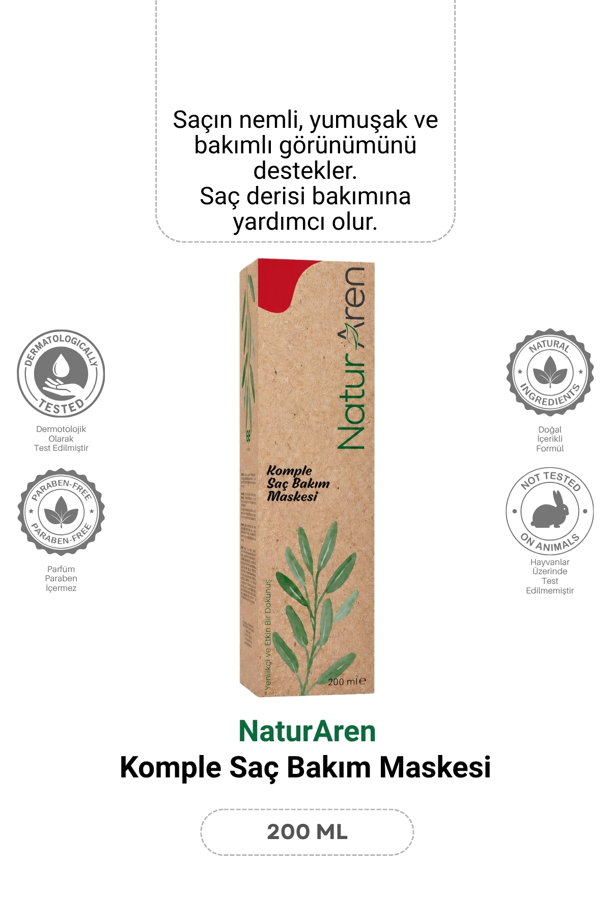 Naturaren Komple Saç Bakım Maskesi – Biotin, Keratin ve 7 Bitkisel Yağ İçeren Besleyici ve Onarıcı Bakım 200 ml — 8682887518537