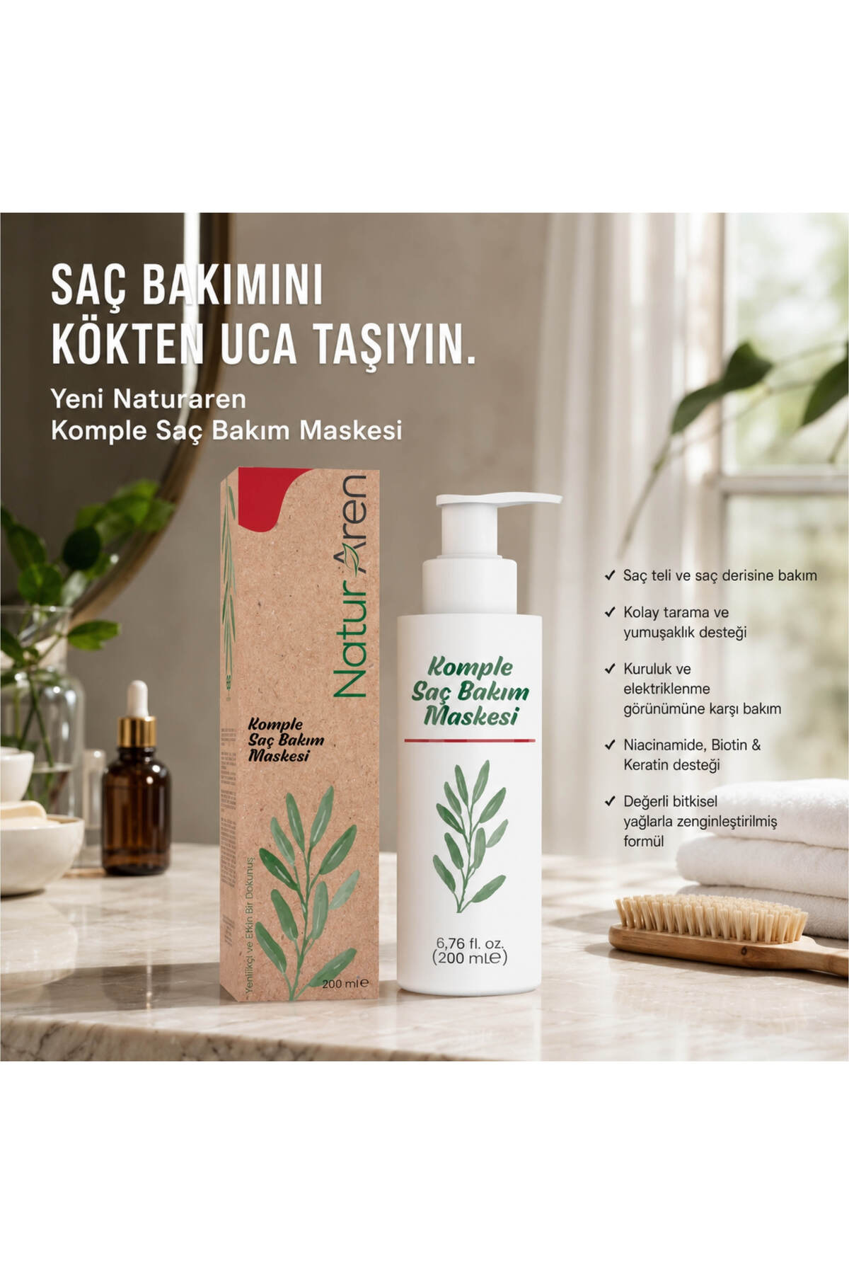 Komple Saç Bakım Maskesi – Biotin, Keratin ve 7 Bitkisel Yağ İçeren Besleyici ve Onarıcı Bakım 200 ml — 8682887518537 — تصویر 3 از 7