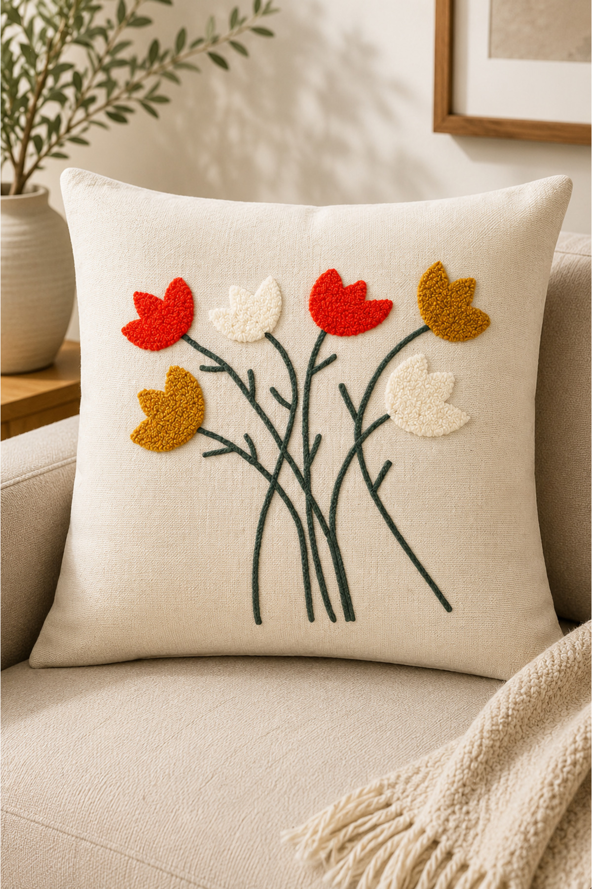 2 Adet Punch Kırlent Kılıfı 43x43 cm – Dekoratif Nakışlı Kırlent Seti