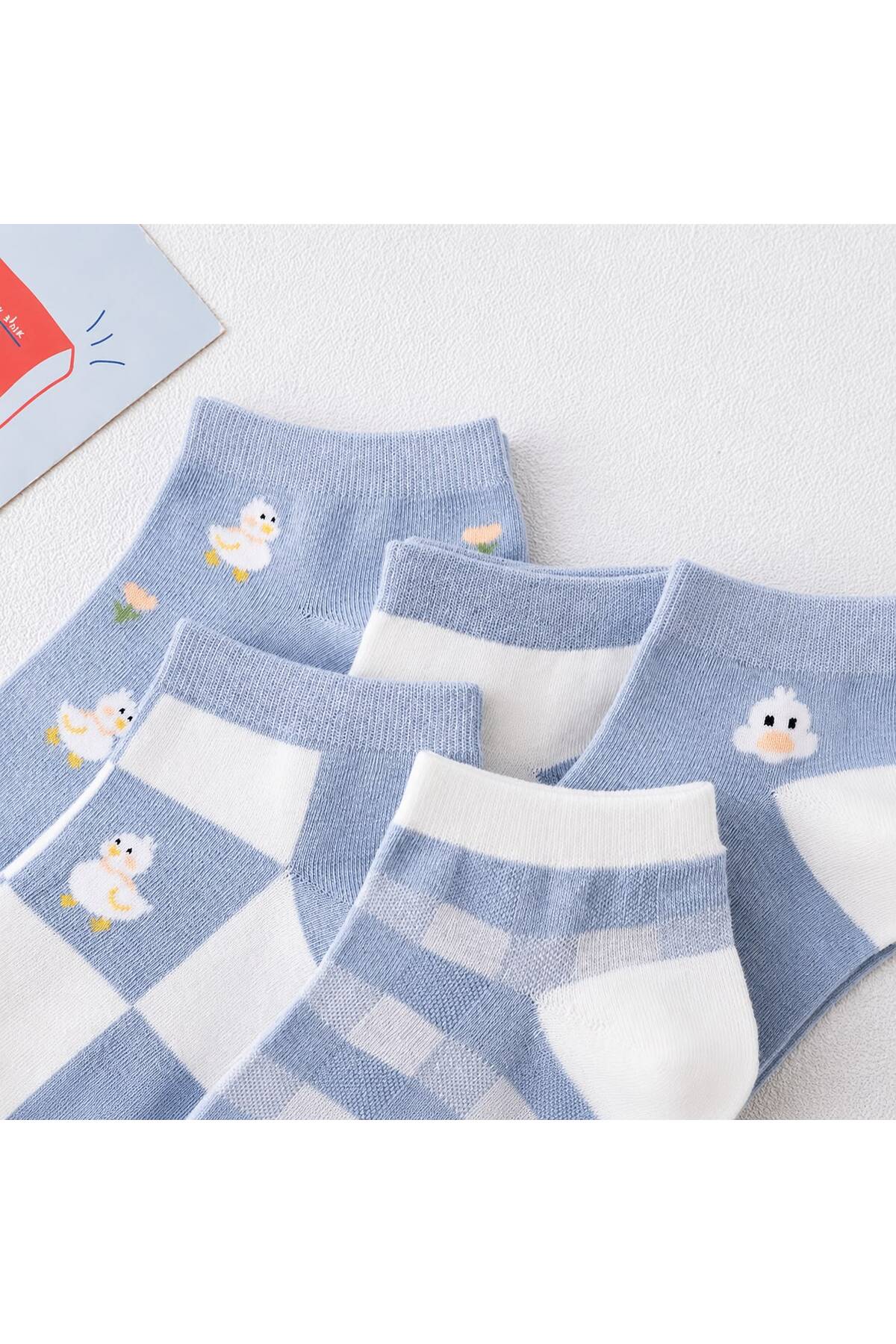 Sky Socks 8'Li Civciv-Papatya Desenli Patik Çorap Seti görsel 2