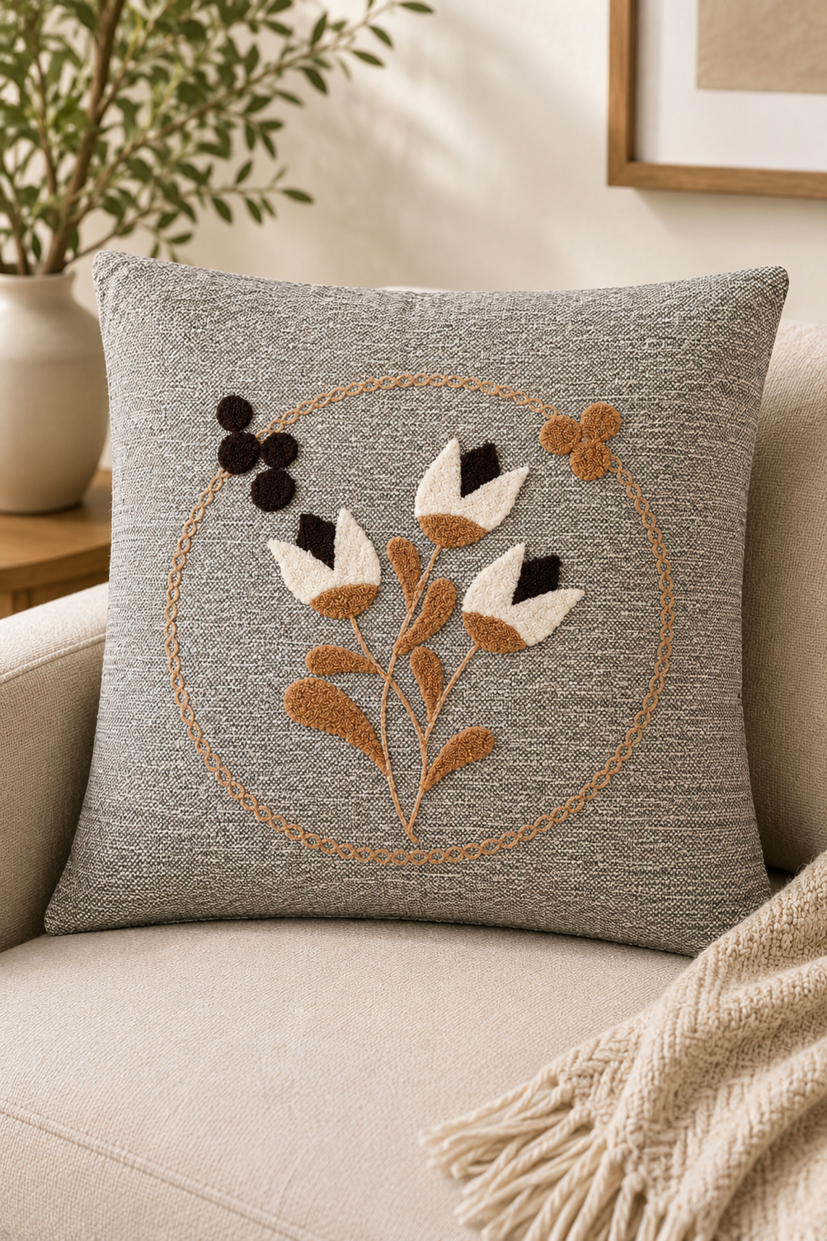 2 Adet Punch Kırlent Kılıfı 43x43 cm – Dekoratif Nakışlı Kırlent Seti