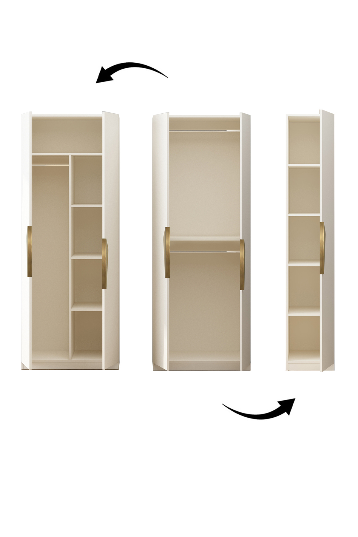 Gama 5 Kapaklı Askılı + Çekmeceli+ Raflı Tasarım Kulplu 253 cm Gardırop Elbise Dolabı görsel 4