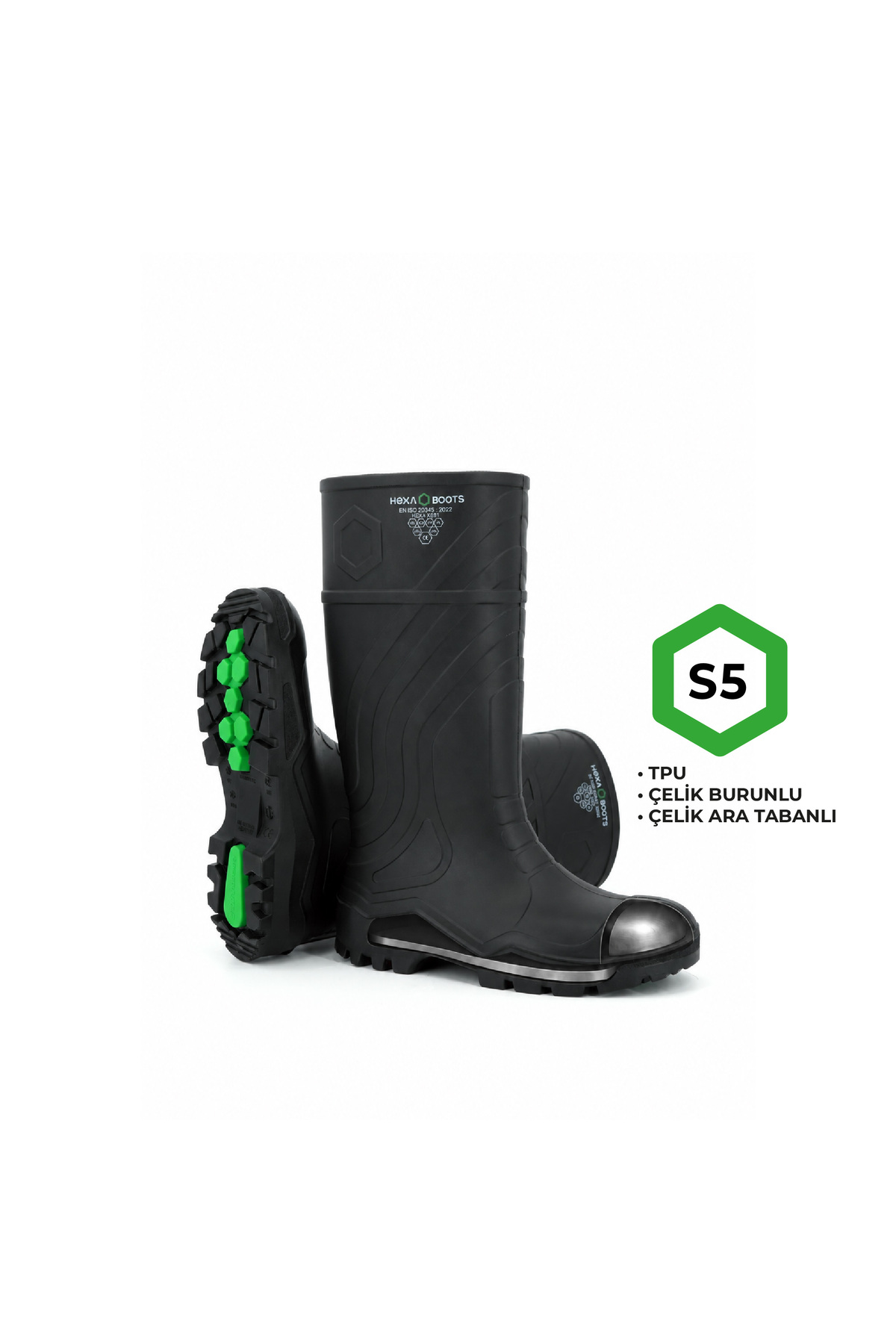 Hexa boots S5 Poliüretan Güvenlik Çizmesi, Çelik Burunlu, Delinmeye Dirençli Ara Taban, Siyah, 40 Numara görsel 2