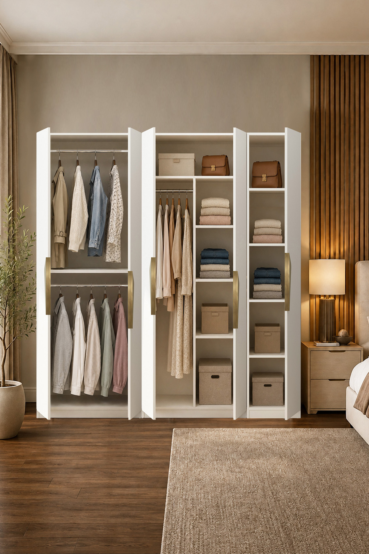 Gama 5 Kapaklı Askılı + Çekmeceli+ Raflı Tasarım Kulplu 253 cm Gardırop Elbise Dolabı görsel 3