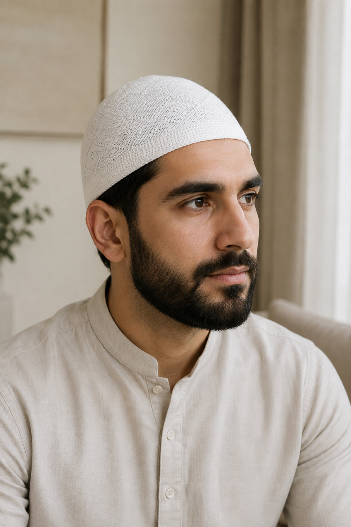 İlkbenaldim Beyaz Örgü Takke | Erkek Namaz Takkesi, Hafif ve Rahat Kullanım görsel 3