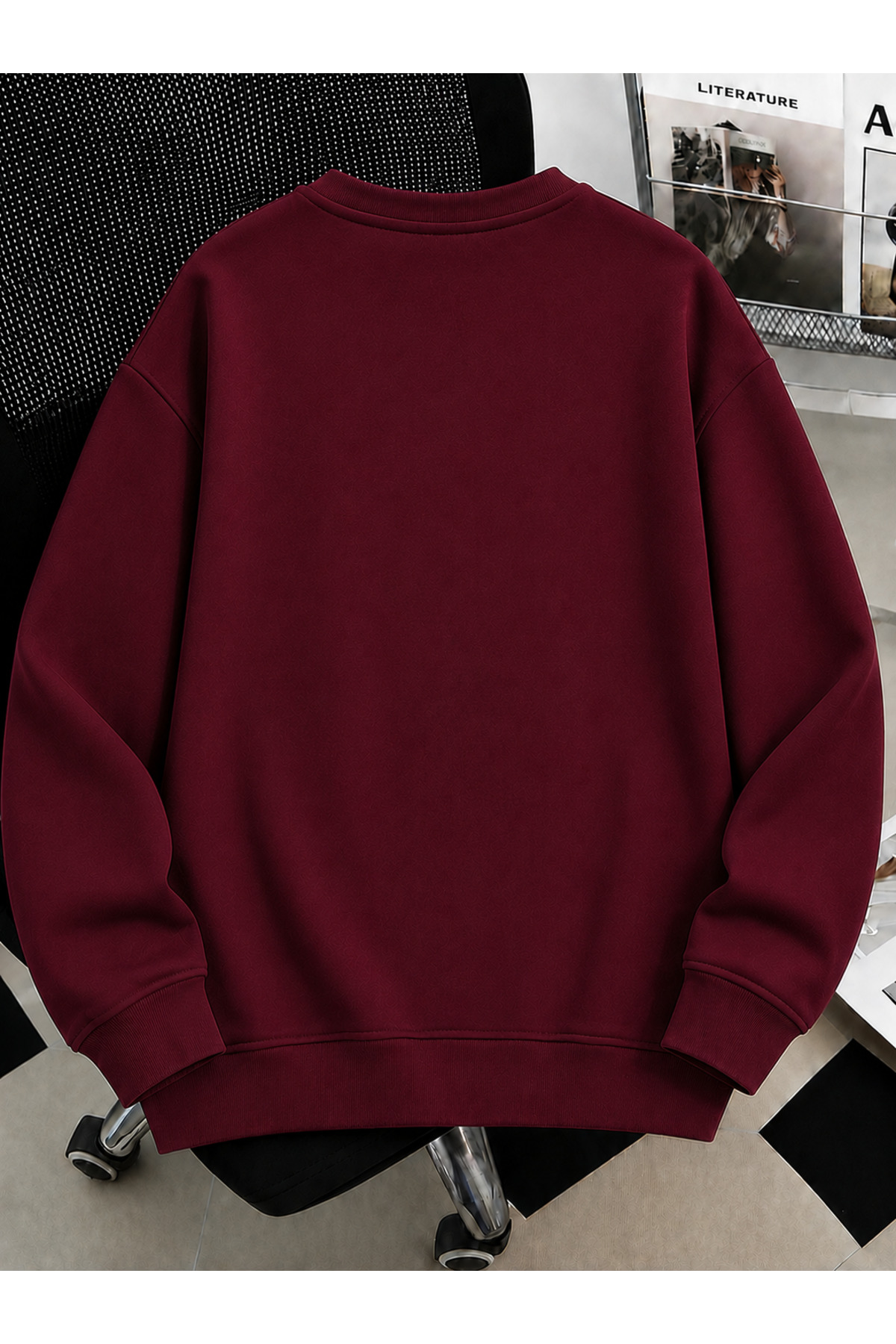Revasser Unisex Kadın/Erkek Düz Renkli Baskısız Oversize Bisiklet Yaka Pamuklu Sweatshirt görsel 2