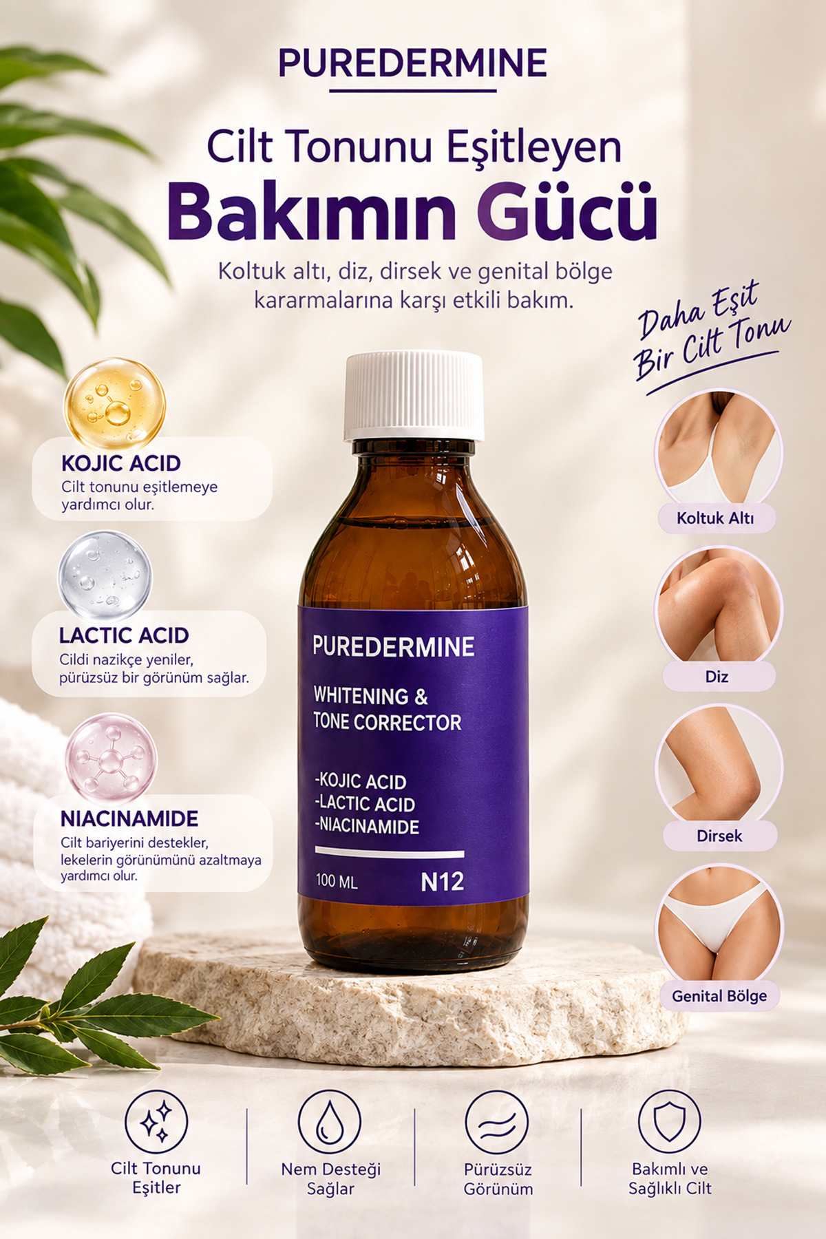 Güçlü Formül Koltuk Altı, Bikini Bölgesi, Diz ve Dirseklerdeki Koyu Görünüme Karşı Kojik Asit, Laktik Asit ve Niasinamid ile Geliştirilmiş Yoğun Bakım — neml12 — تصویر 3 از 9