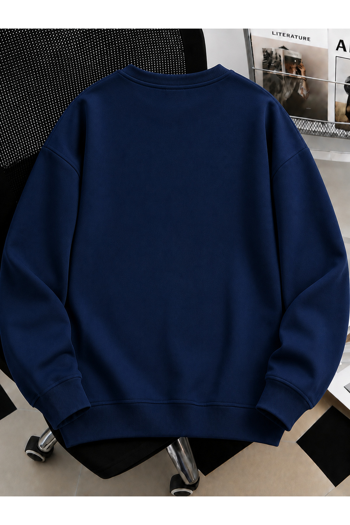 Revasser Unisex Kadın/Erkek Düz Renkli Baskısız Oversize Bisiklet Yaka Pamuklu Sweatshirt görsel 2