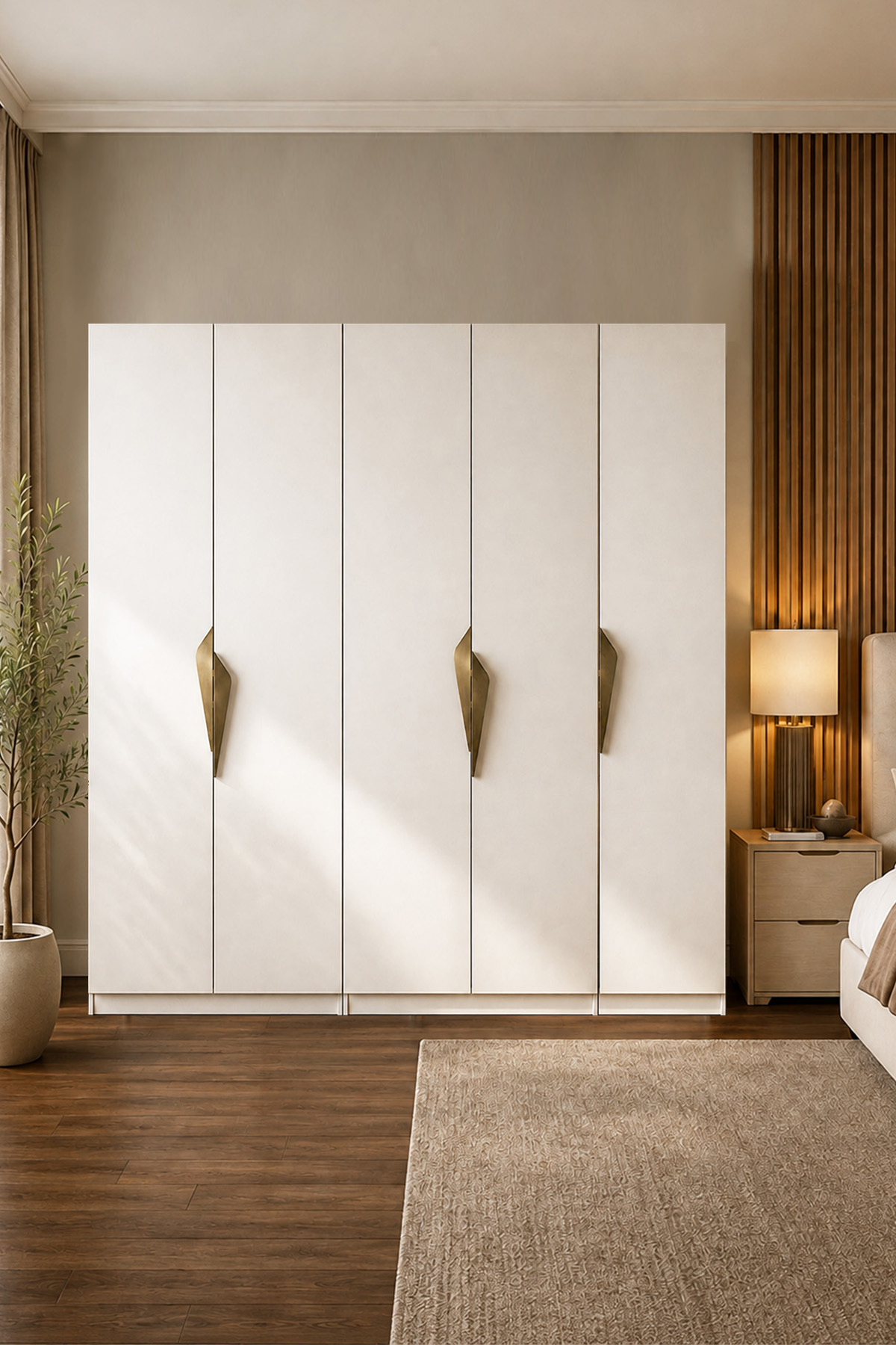 Gama 5 Kapaklı Askılı + Çekmeceli+ Raflı Tasarım Kulplu 253 cm Gardırop Elbise Dolabı