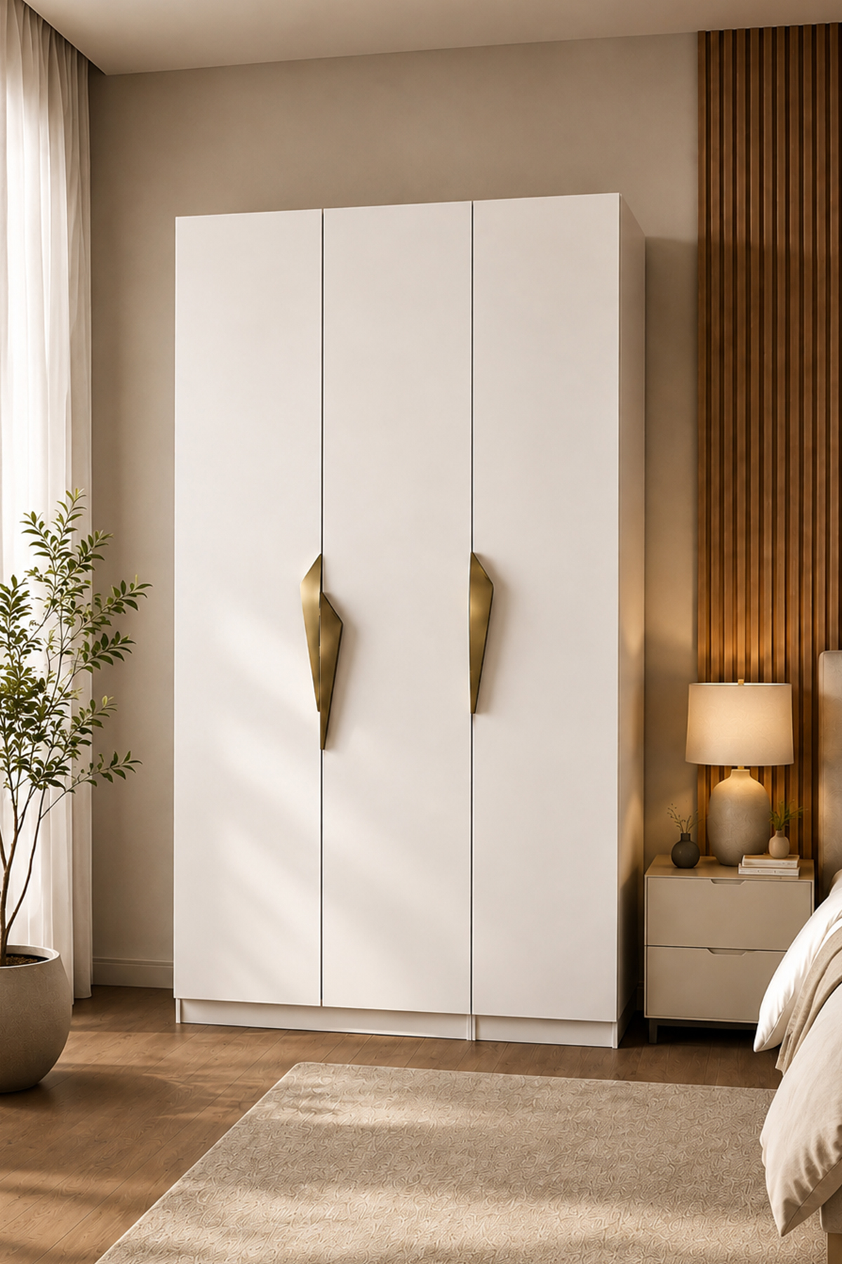 Gama 3 Kapaklı Çekmeceli+ Raflı Tasarım Kulplu 253 cm Gardırop Elbise Dolabı görsel 2