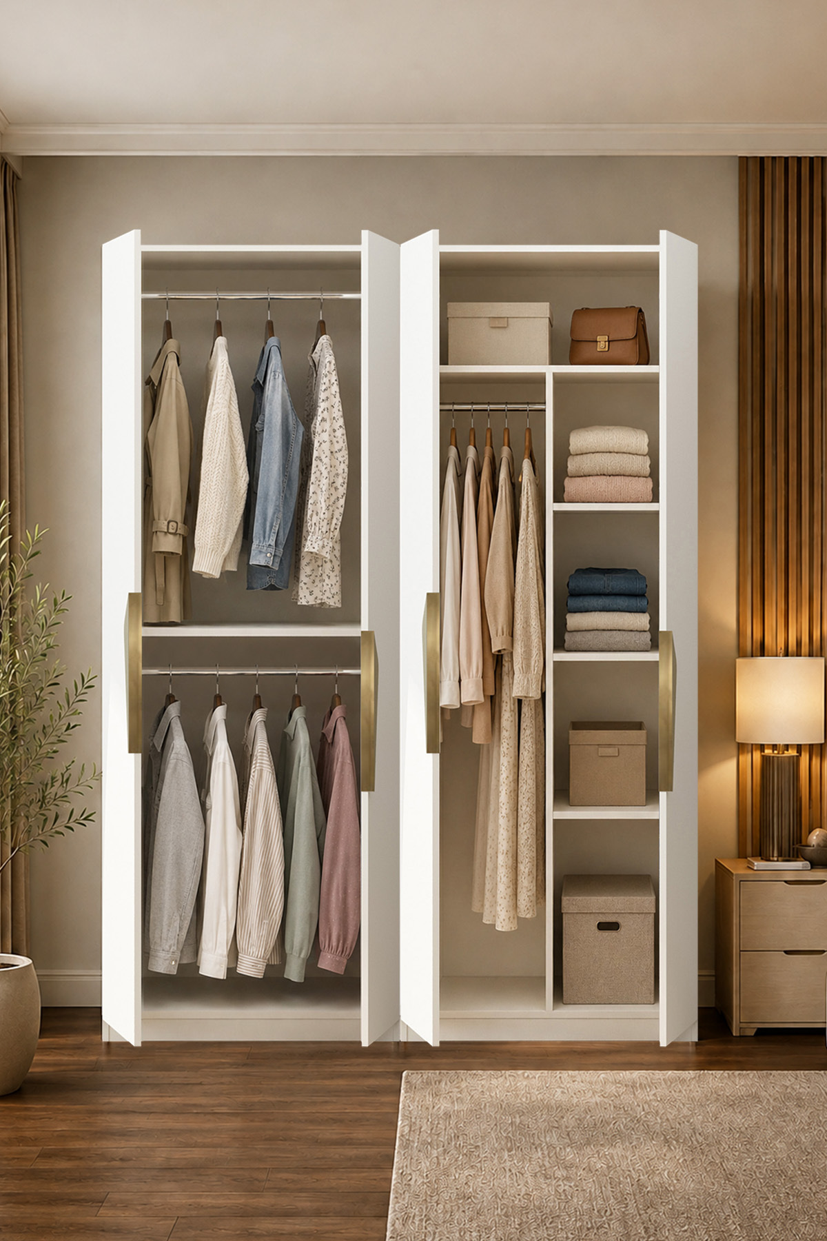Gama 4 Kapaklı Askılı + Askılı Raflı Tasarım Kulplu 253 cm Gardırop Elbise Dolabı görsel 3