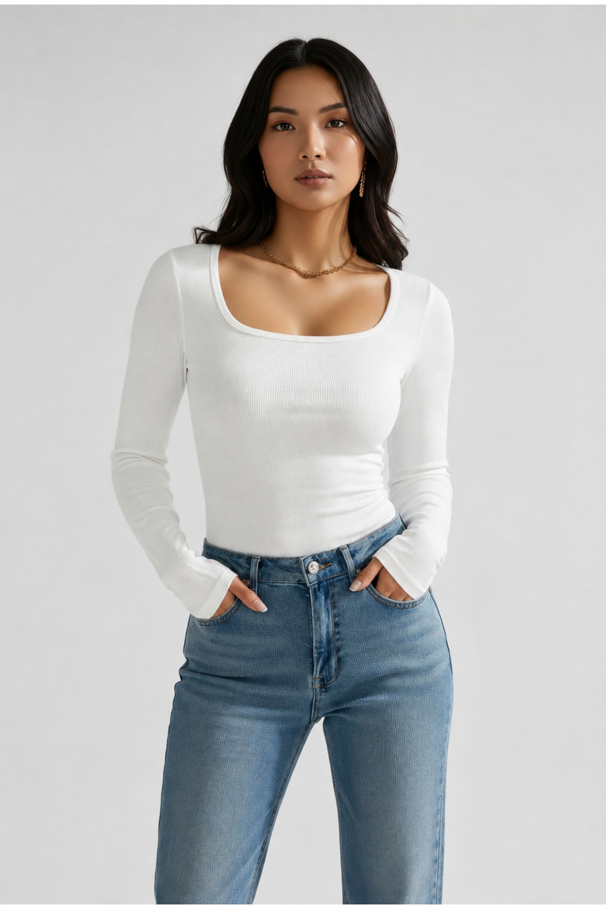 RİEMA 3'lü Set U Yaka Uzun Kollu Fitilli Pamuk Bluz T-shirt görsel 4