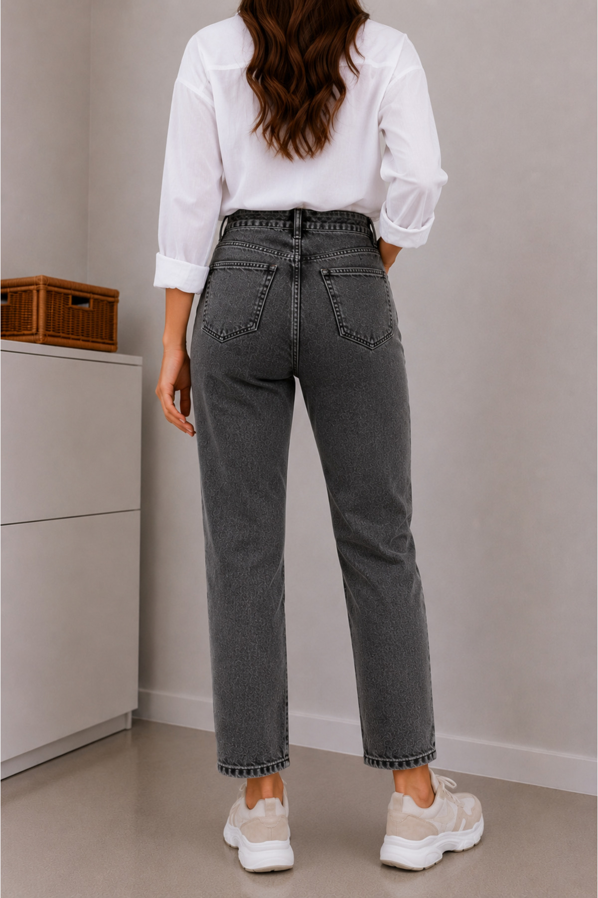 DELDNM Alley Kadın Füme Yüksek Bel Likralı Trend Mom Jean görsel 4