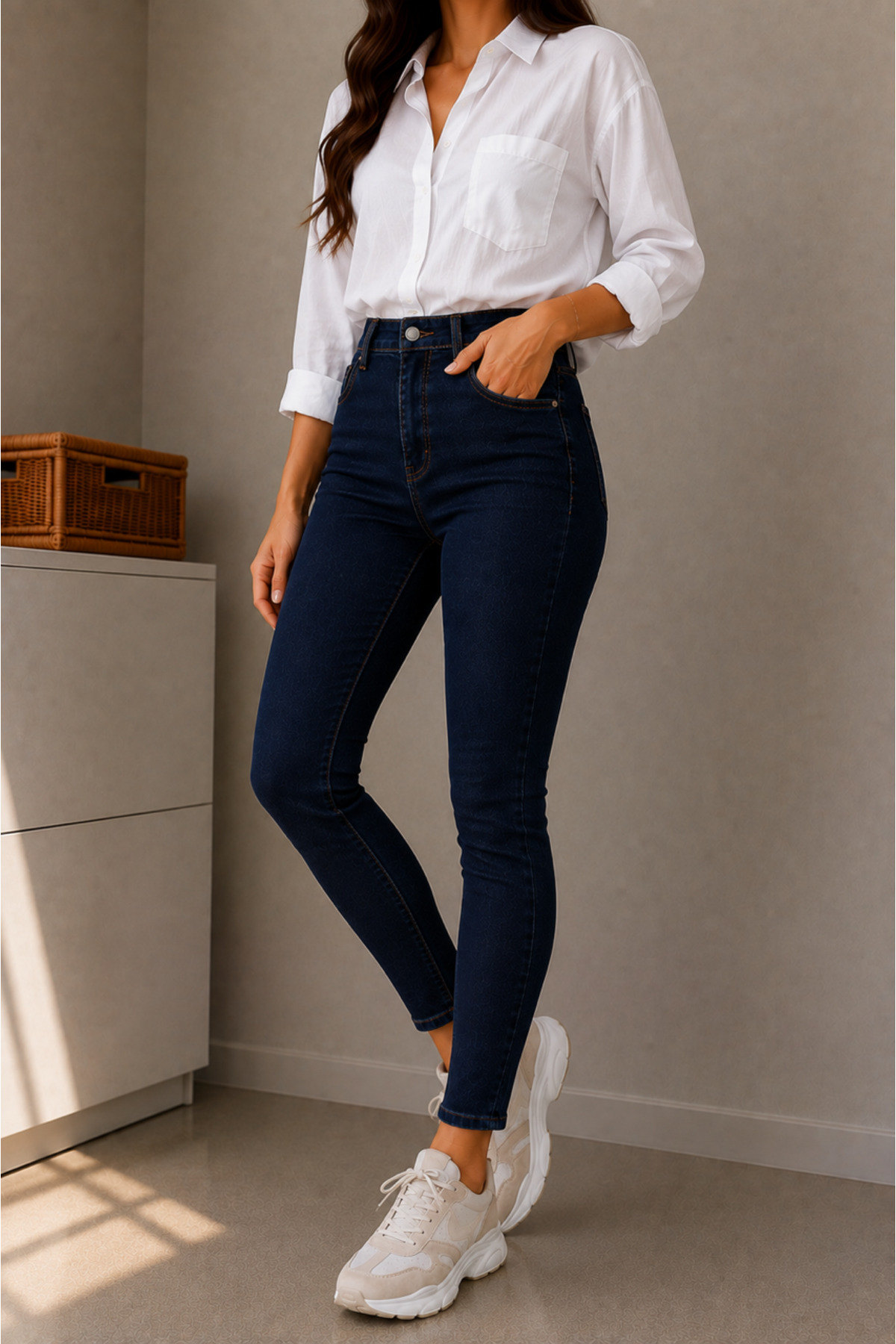 DELDNM Wild Kadın Lacivert Yüksek Bel Likralı Dar Paça Jean Skinny Kot Pantolon