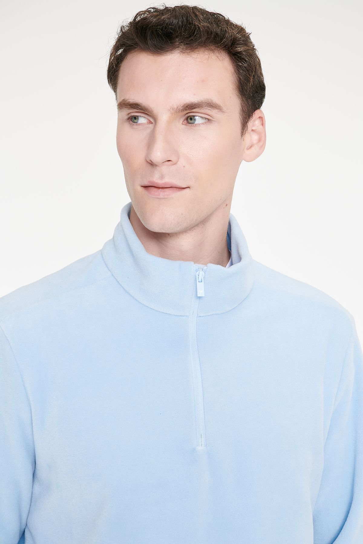 AC&Co / Altınyıldız Classics Erkek Mavi Anti-Pilling Tüylenme Yapmayan Standart Fit Dik Yaka Polar Sweatshirt görsel 4