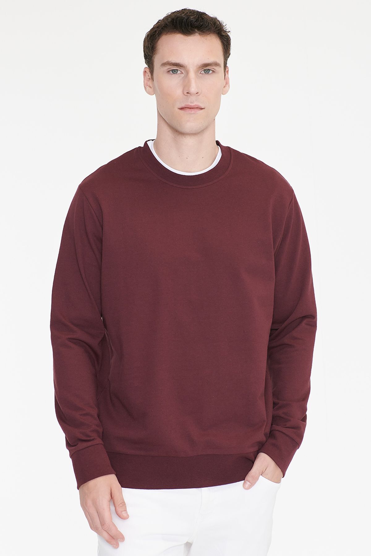 AC&Co / Altınyıldız Classics Erkek Bordo Pamuklu Standart Fit Normal Kesim 2 İplik Bisiklet Yaka Sweatshirt