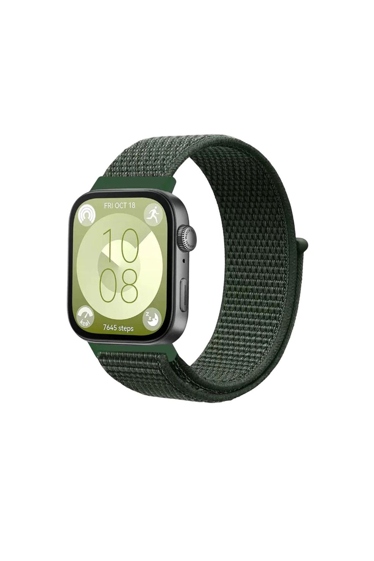 Huawei Fit 4 Hasırlı Cırtcırtlı Kordon (saat Değildir) - Koyu Yeşil