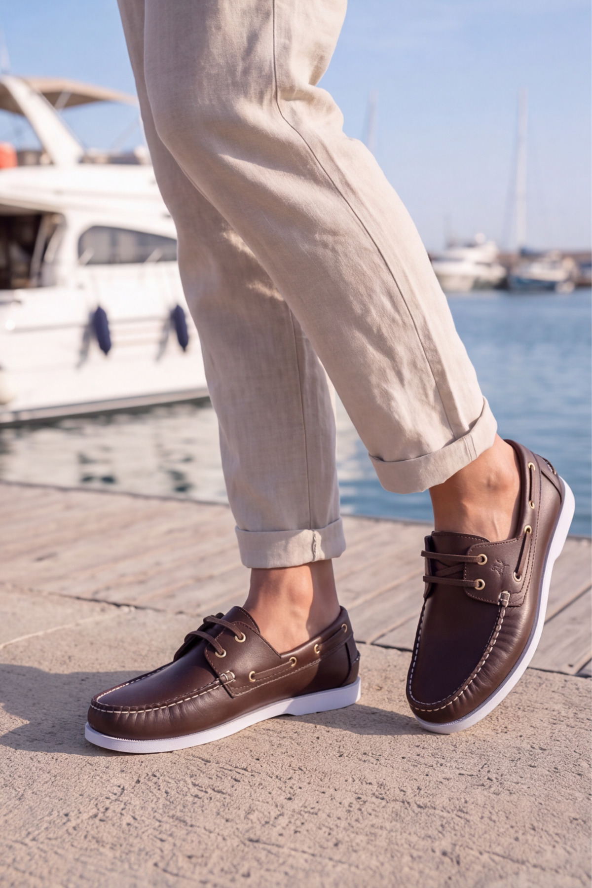 Liarca Marin Boat Shoe, %100 Hakiki Deri Kahverengi Kauçuk Sararmaz Taban Erkek Boat Shoe Mokasen Laofer C görsel 5