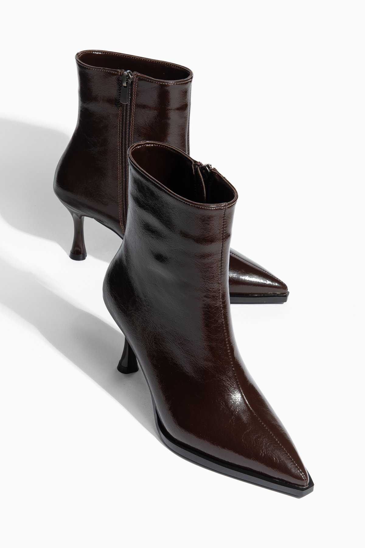 camaiore Acı Kahve Rugan Deri İnce Topuklu Sivri Burun Kadın Bot görsel 5