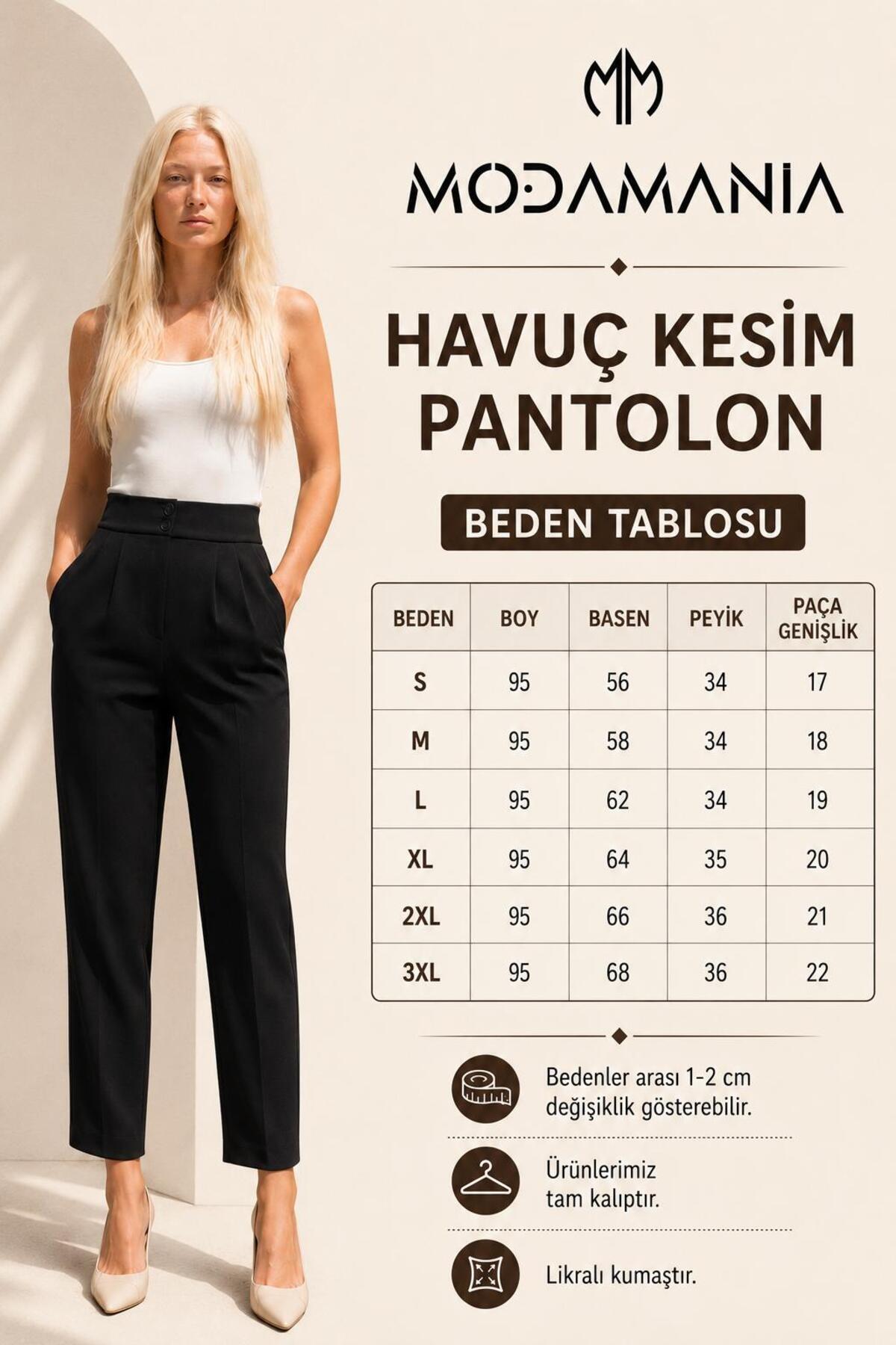 ModaMania Kadın Dar Paça Pileli Kemerli Mevsimlik Kumaş Pantolon Siyah görsel 8