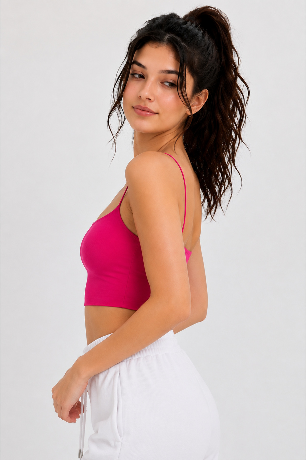 OWNME Kadın ince Ip Askılı çift katli Crop Bluz , Basic Büstiyer görsel 2