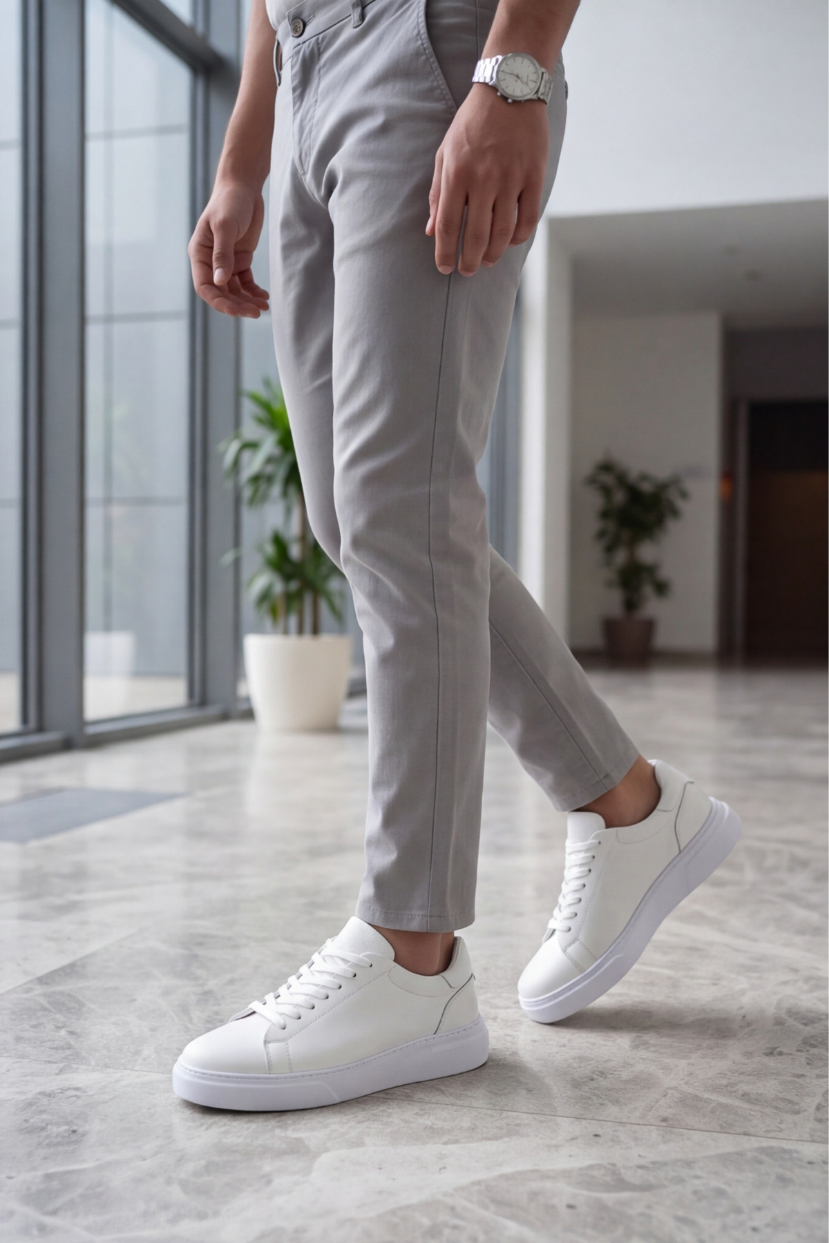 Liarca Asterio %100 Hakiki Deri Sararmayan Faylon Taban Sneaker Klasik Beyaz Ayakkabı görsel 8