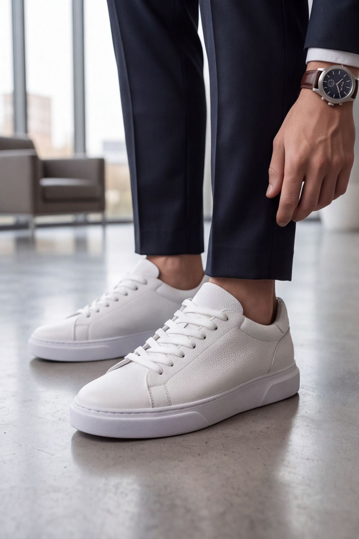 Liarca Asterio %100 Hakiki Deri Sararmayan Faylon Taban Sneaker Klasik Beyaz Ayakkabı görsel 2