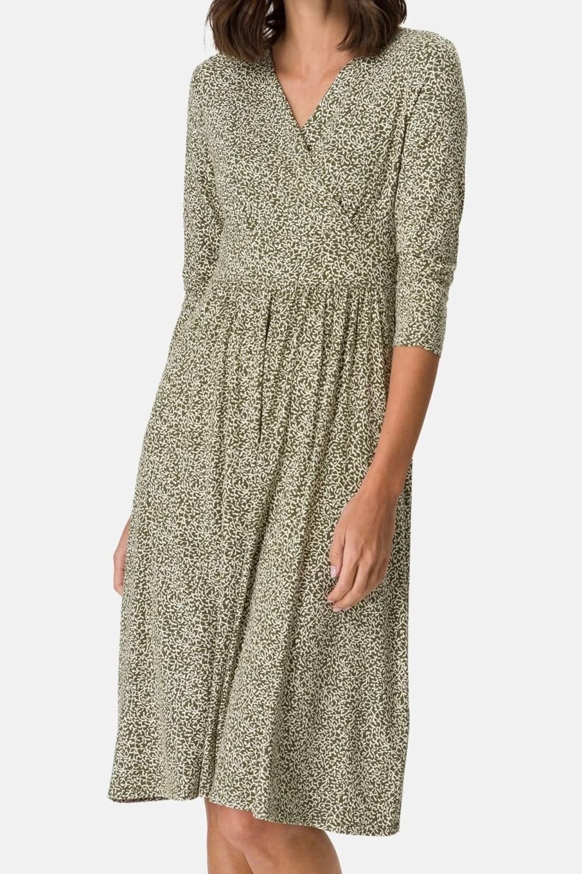 bb butik basic Desenli Kruvaze Yaka Midi Elbise PL3547 görsel 8