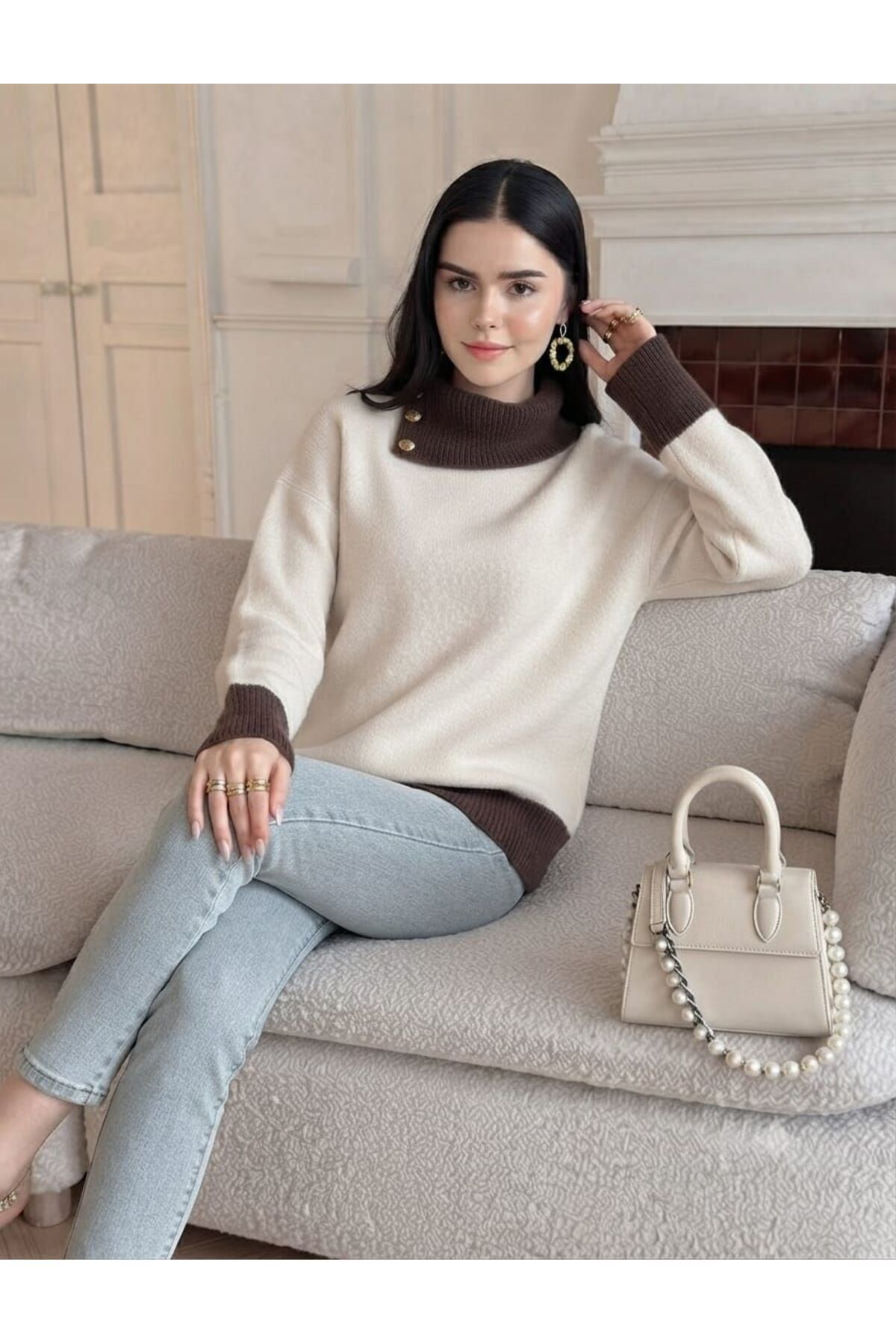 ZERELLE COLLECTİON kadın triko kazak yaka ve düğme detaylı şık kışlık görsel 4