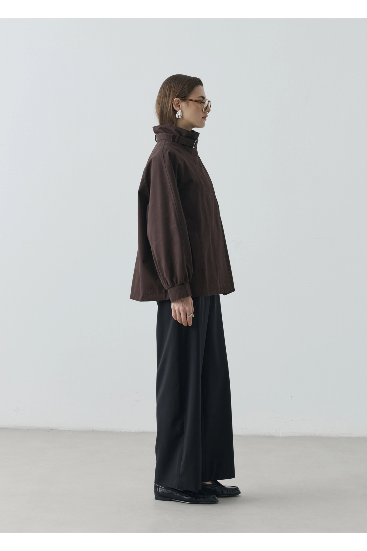 MODA AKSA 7757 WİA KŞKLI DİK YAKA TRENÇ KAHVE görsel 6