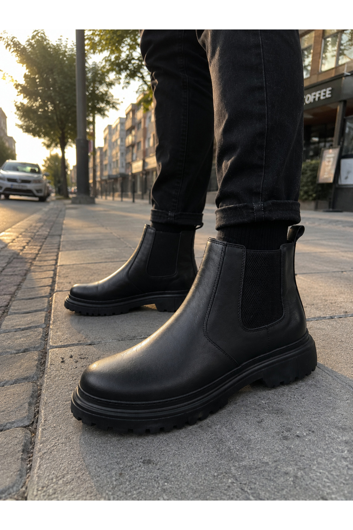 Sanvio Tarzkar Erkek Siyah Outdoor Chelsea Bot Su Geçirmez Lastikli Dikişli Hafif EVA Taban Garantili Premium görsel 6