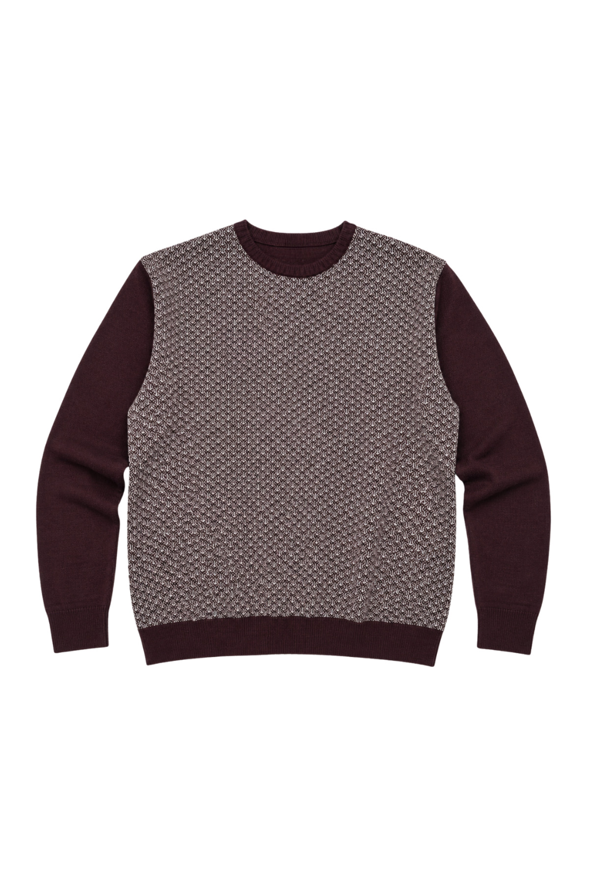 BattalModa Erkek Büyük Beden Bordo Bisiklet Yaka Motif Triko Kazak 3XL-4XL-5XL-6XL görsel 4