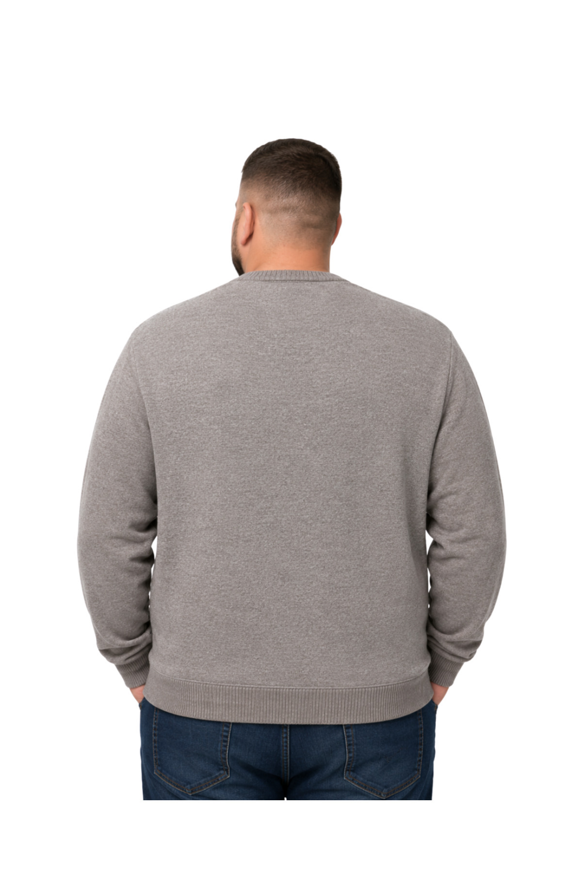 BattalModa Erkek Büyük Beden Vizon Bisiklet Yaka Motif Triko Kazak 3XL-4XL-5XL-6XL görsel 3