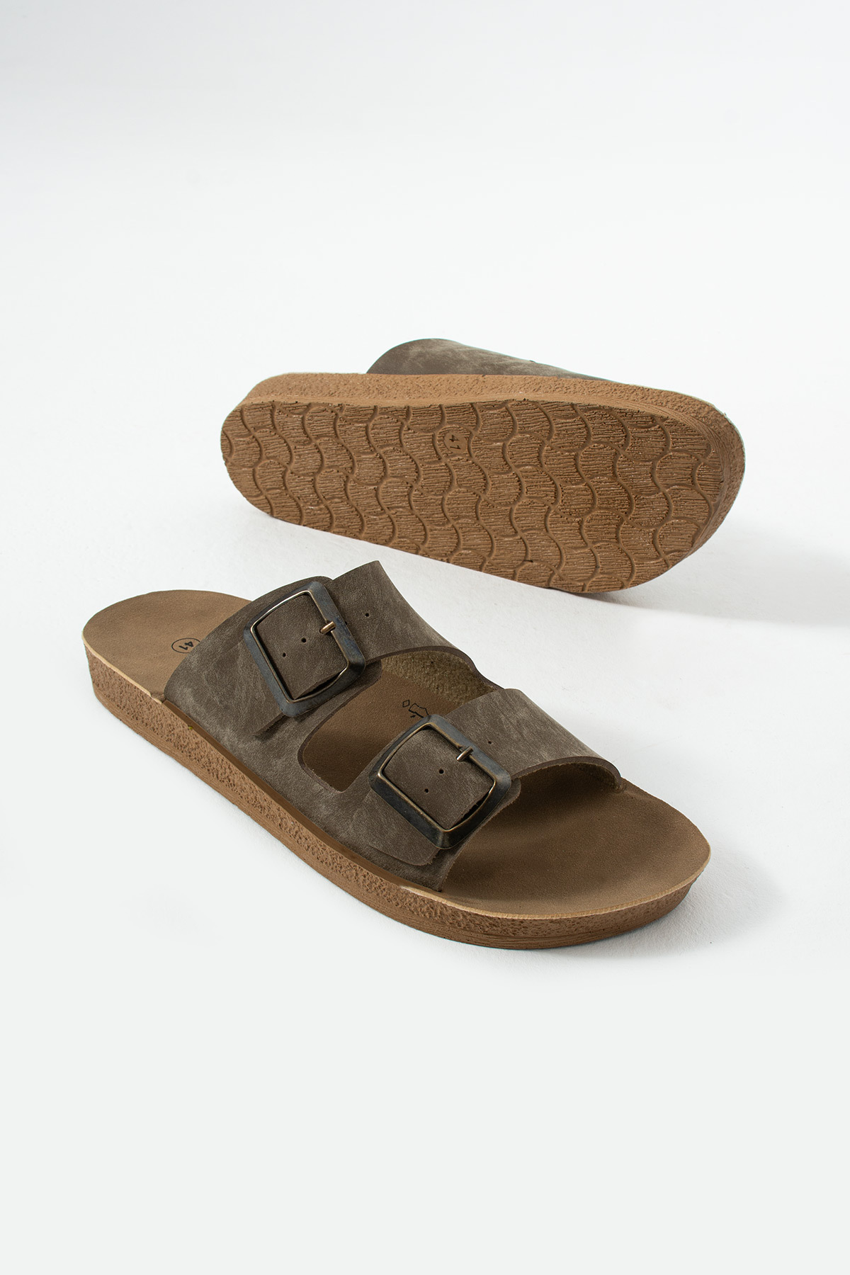 Polomia Comfort Unisex Çift Bant Tokalı Süet Anatomik Şık Uygun Trend Günlük Terlik görsel 5