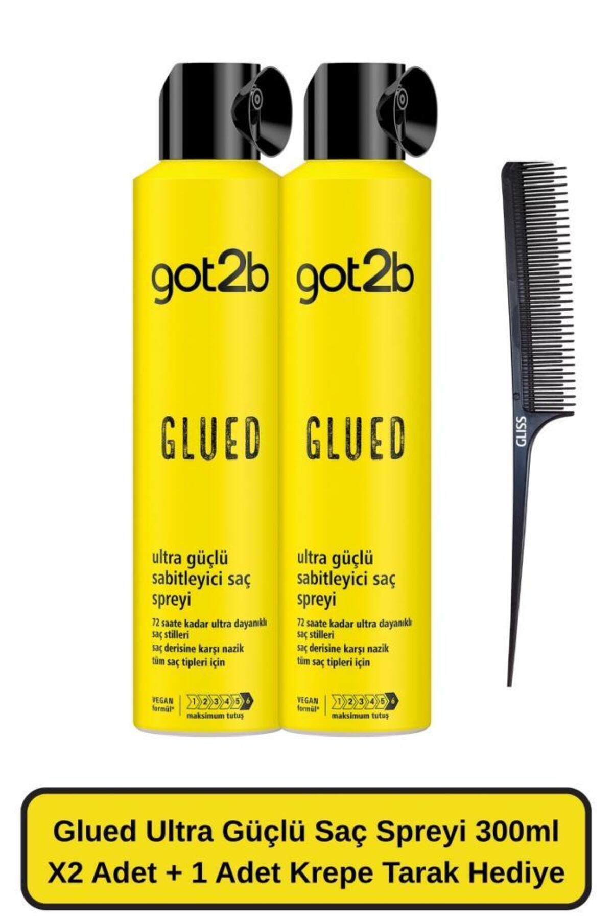 Got2B Glued Ultra Güçlü Saç Spreyi 300 ML X2 Adet + 1 Adet Krepe Tarak Hediyeli — HNKGTBGLDSET1