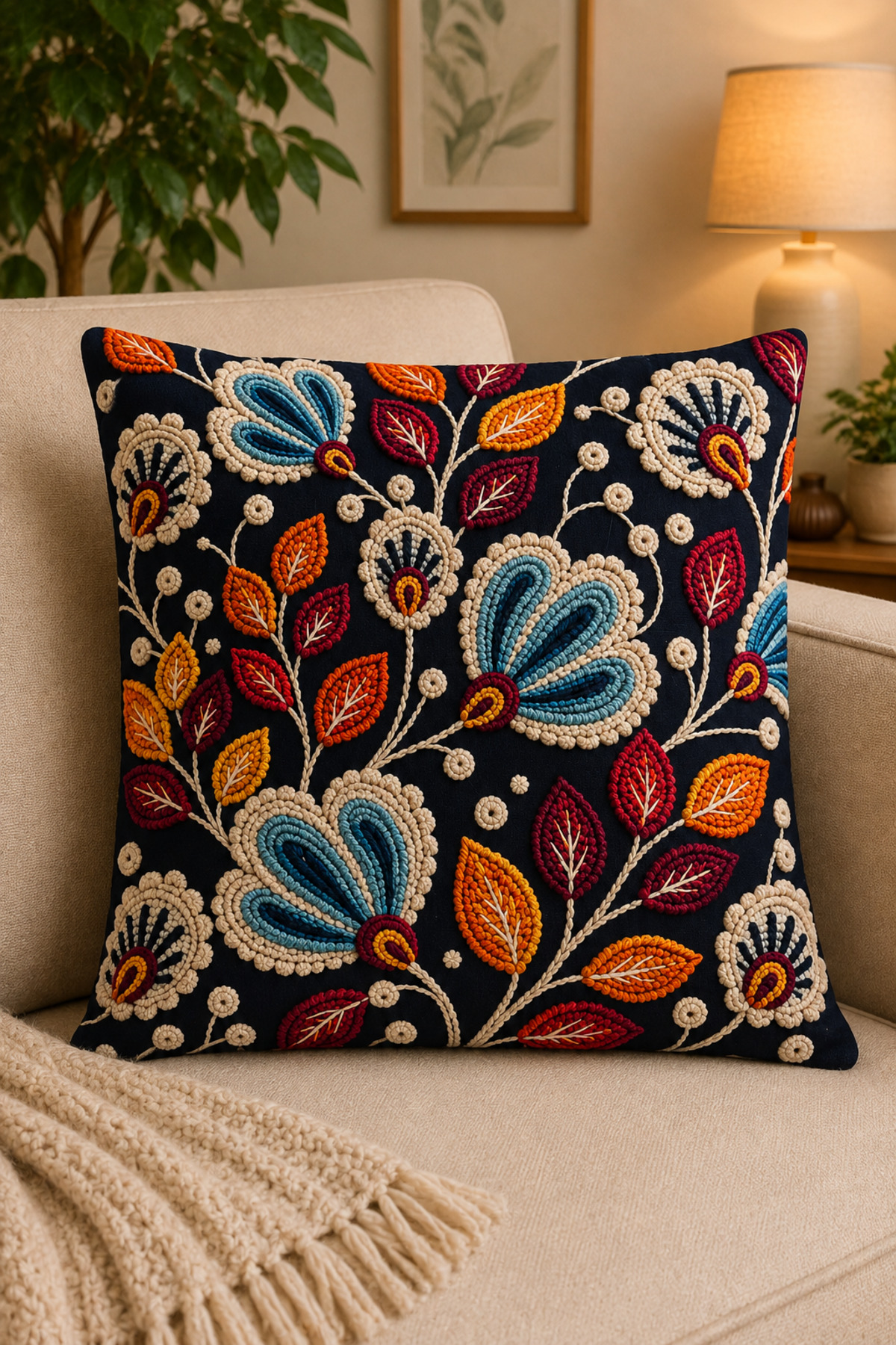 Dijital Baskılı Dekoratif Kırlent Kılıfı 43x43 cm – Modern Desenli Keten Dokulu