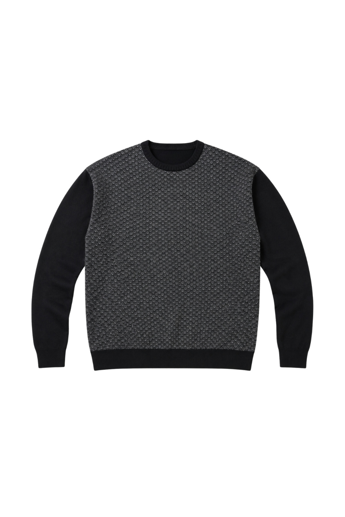 BattalModa Erkek Büyük Beden Siyah Bisiklet Yaka Motif Triko Kazak 3XL-4XL-5XL-6XL görsel 4