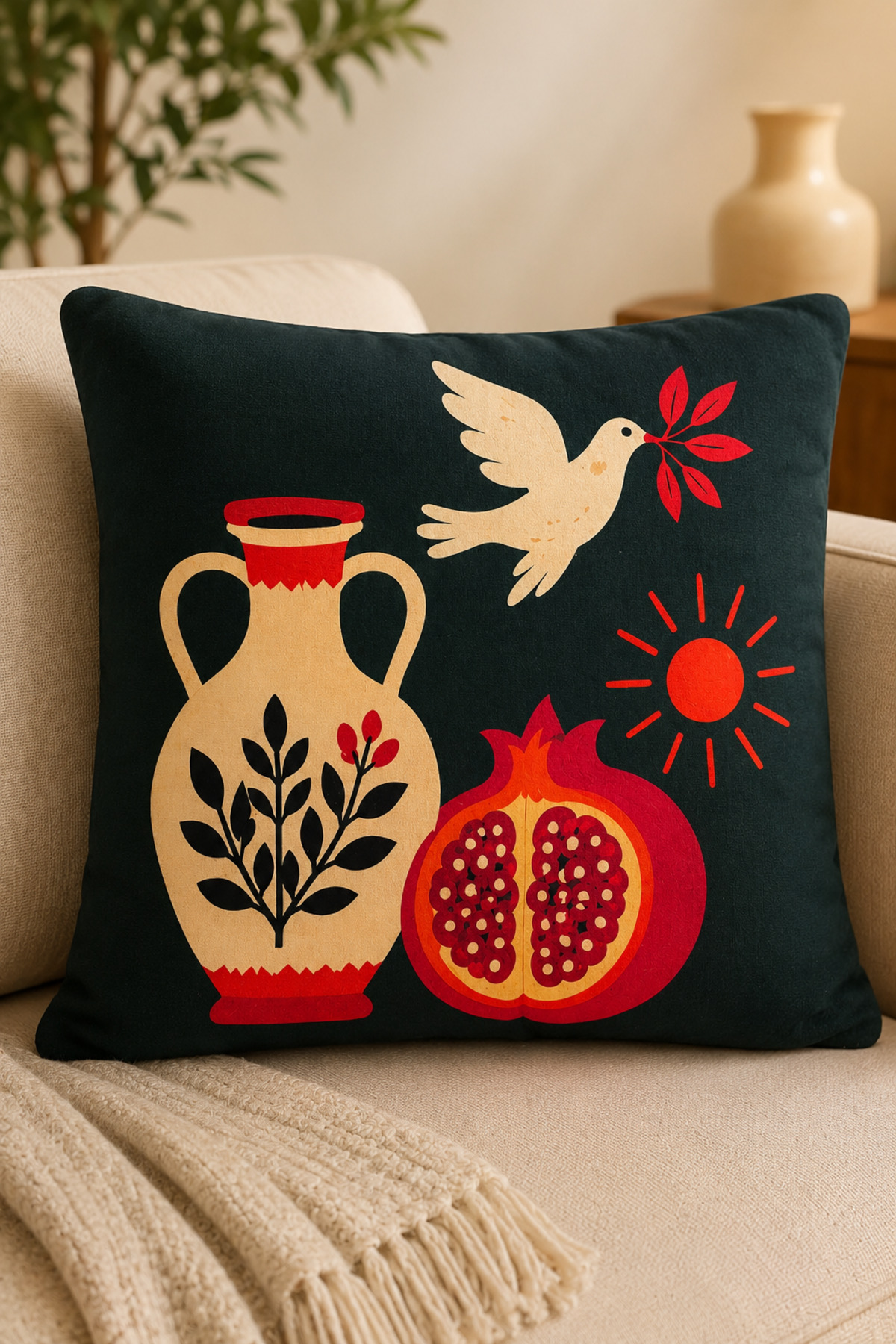 Dijital Baskılı Dekoratif Kırlent Kılıfı 43x43 cm – Modern Desenli Keten Dokulu