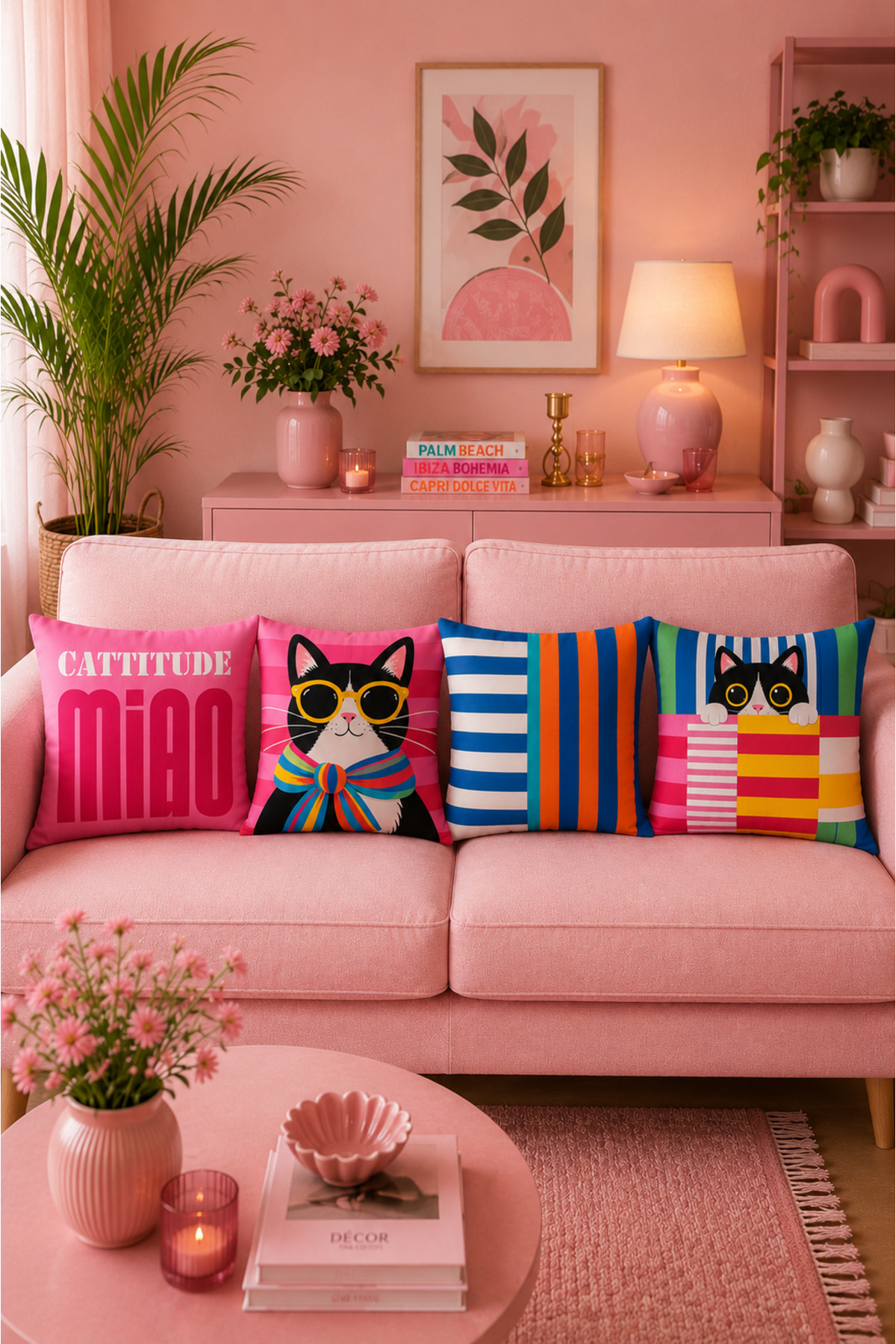 4 Adet Dijital Baskılı Kırlent Kılıfı 43x43 cm – Renkli Modern Dekoratif Yastık Kılıfı Seti