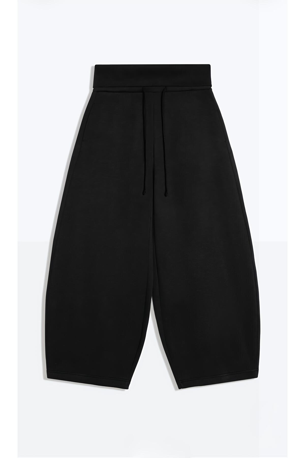 Hira Online Üç İplik Şardonlu Kıvrımlı Kaşkorse Bel Cepli Ayarlanabilir Lastikli Ultra Bol Barrel Fit Baggy Pantolon\Eşofman Altı görsel 4