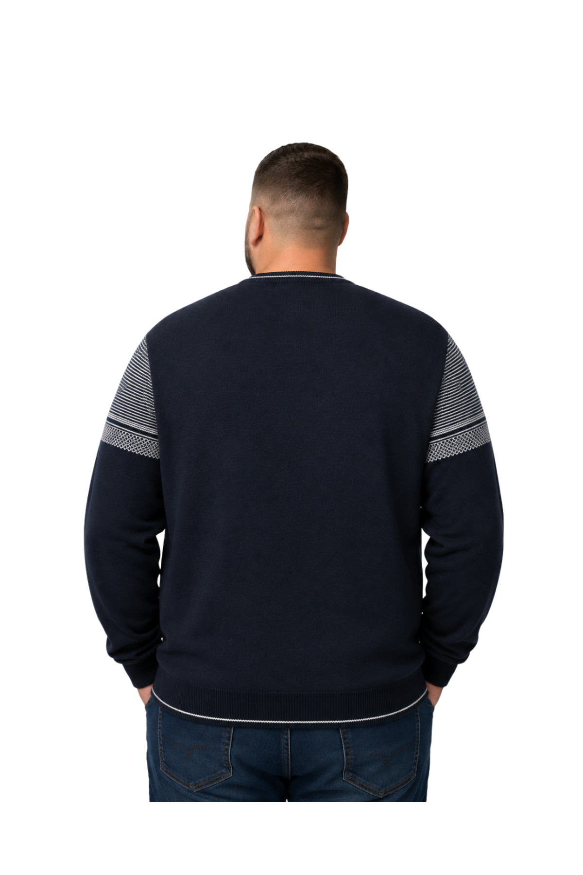 BattalModa Erkek Büyük Beden Lacivert Bisiklet Yaka Ufuk Triko Kazak 5XL-6XL-7XL-8XL görsel 3
