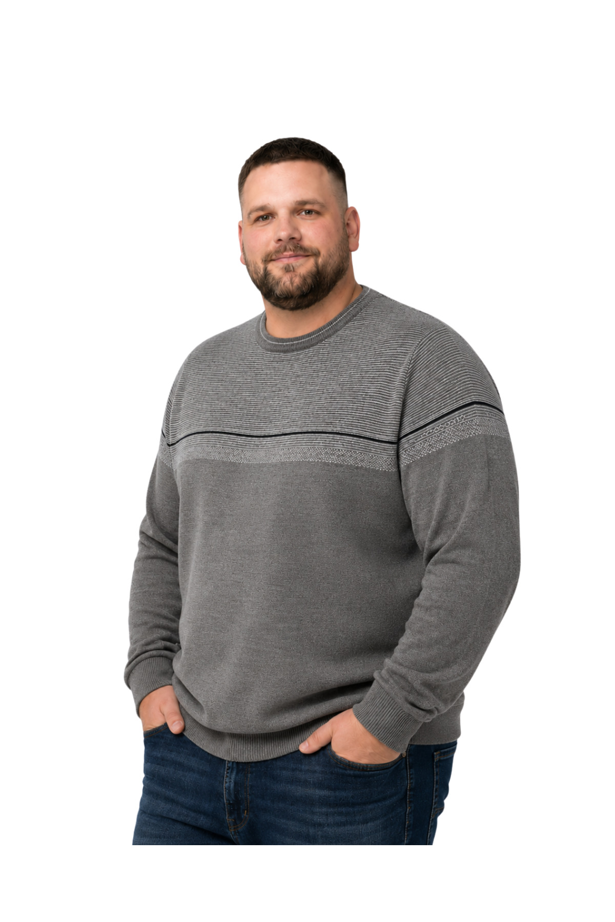 BattalModa Erkek Büyük Beden Koyu Vizon Bisiklet Yaka Ufuk Triko Kazak 5XL-6XL-7XL-8XL görsel 2