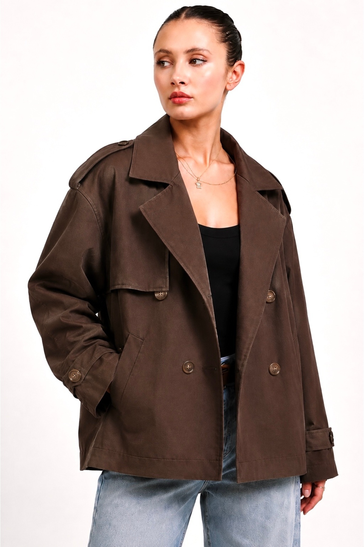 Helen Goods Yeni Sezon Kadın Midi Boy Su İtici Oversize Trençkot görsel 3