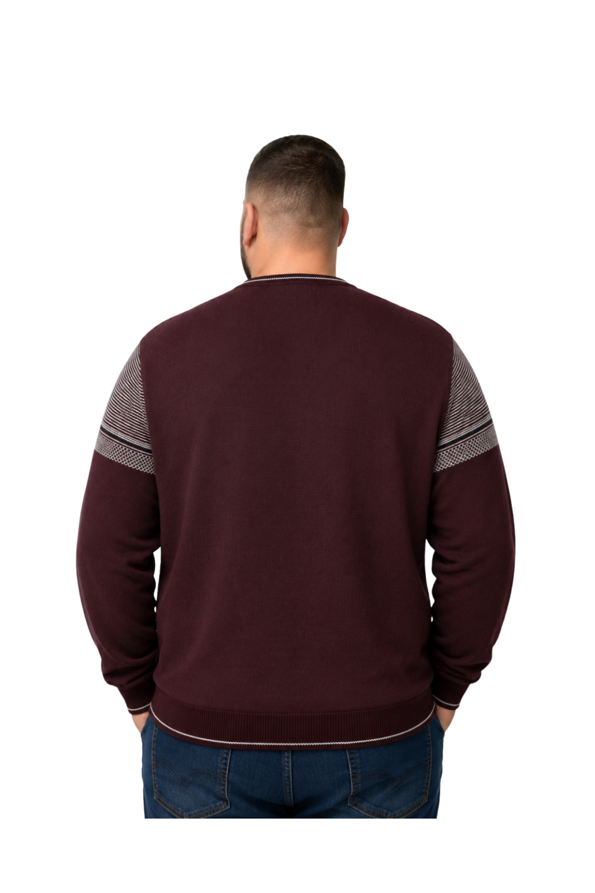 BattalModa Erkek Büyük Beden Bordo Bisiklet Yaka Ufuk Triko Kazak 5XL-6XL-7XL-8XL görsel 3