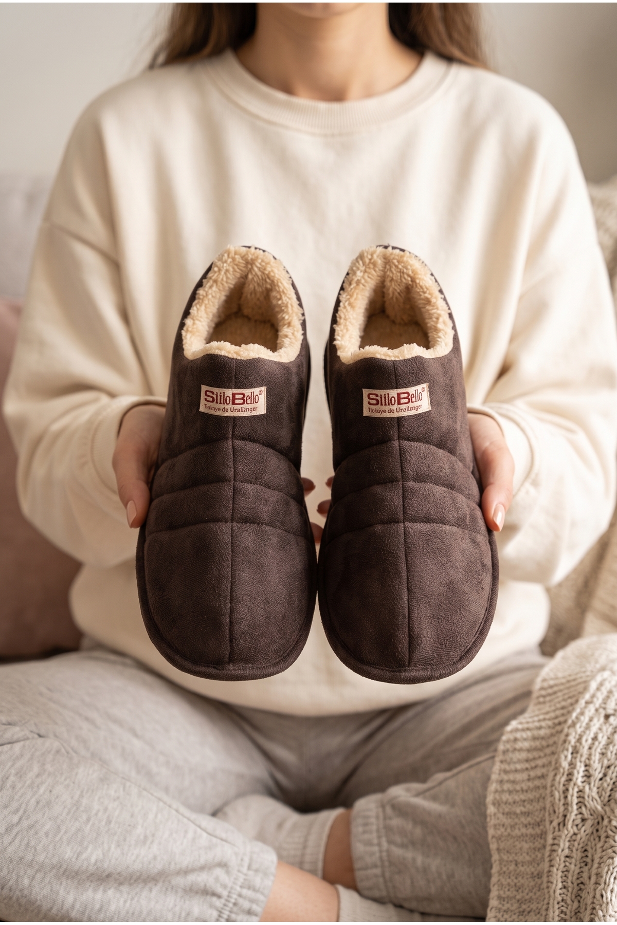 StWenn Unisex Şık Kışlık Ev Terliği İçi Peluş Sıcak Tutan Kapalı Panduf Yumuşak Tabanlı Hafif Rahat Ev Botu görsel 4