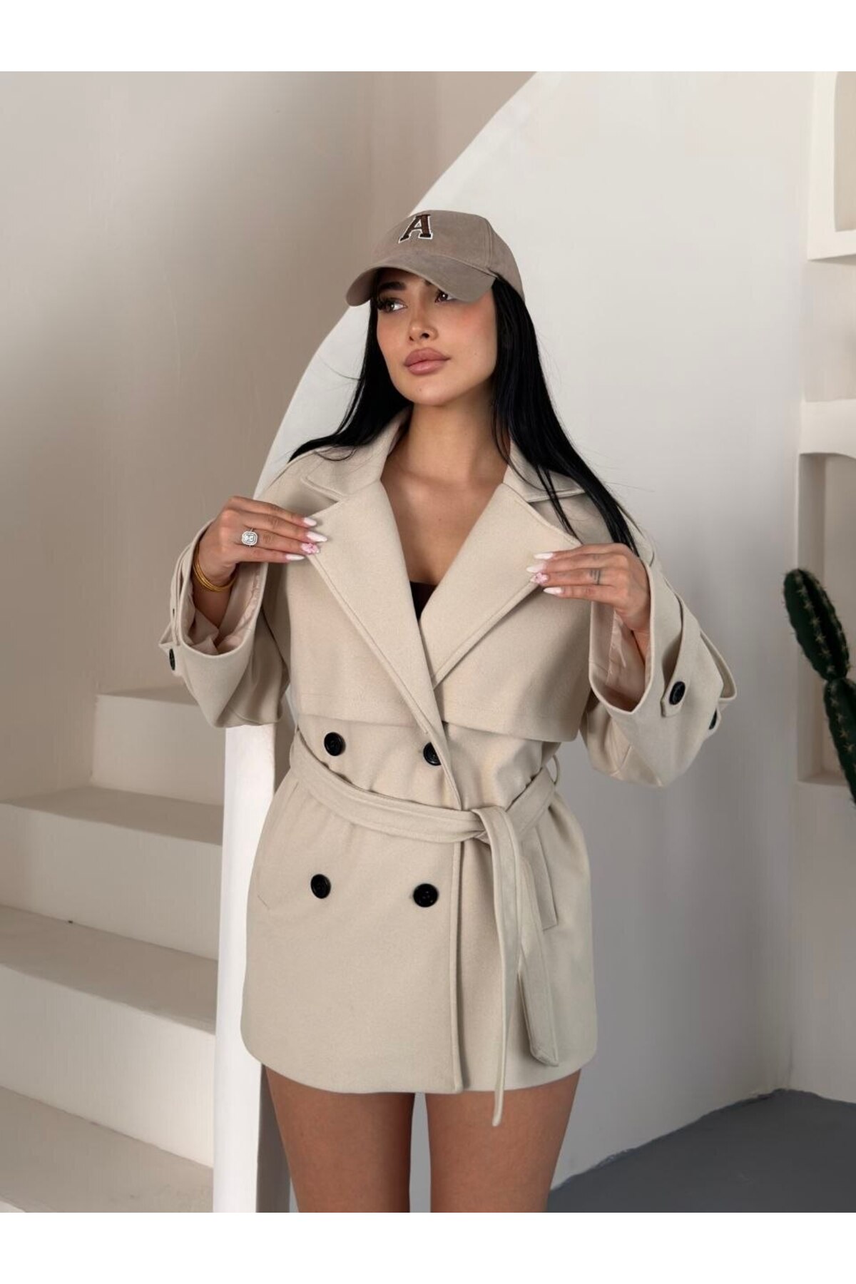 DENİKK TREND KADIN KRUVAZE PREMIUM KAŞE TRENÇKOT KABAN-Trendy Women's Double-Breasted Wool-Blend Winter Coat