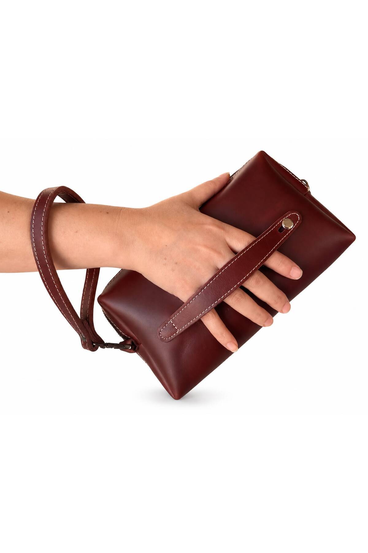 ÖzkanAccessory Capella Premium Hakiki Deri Kahve Unisex El Çantası | El Saplı | Kişiselleştirilebilir görsel 5