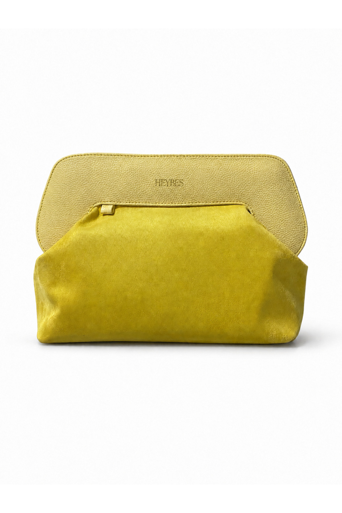 HEYBE'S Heybes Kadın Sarı Deri Detaylı Süet Clutch El Çantası